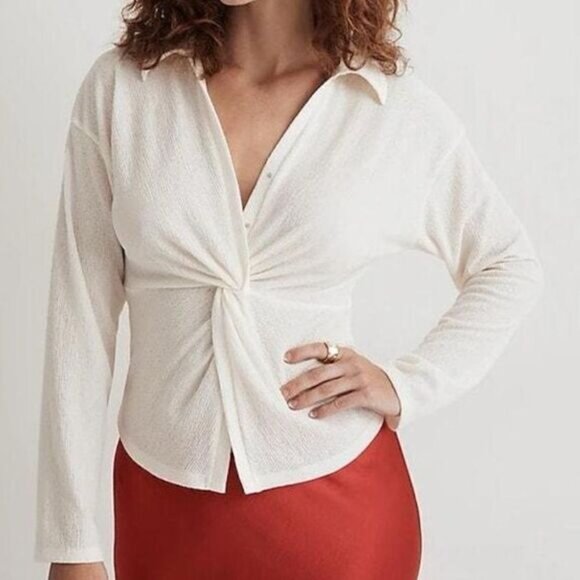 Madewell Tops - NWT Madewell Twist front Blouse Top Cream Sz L